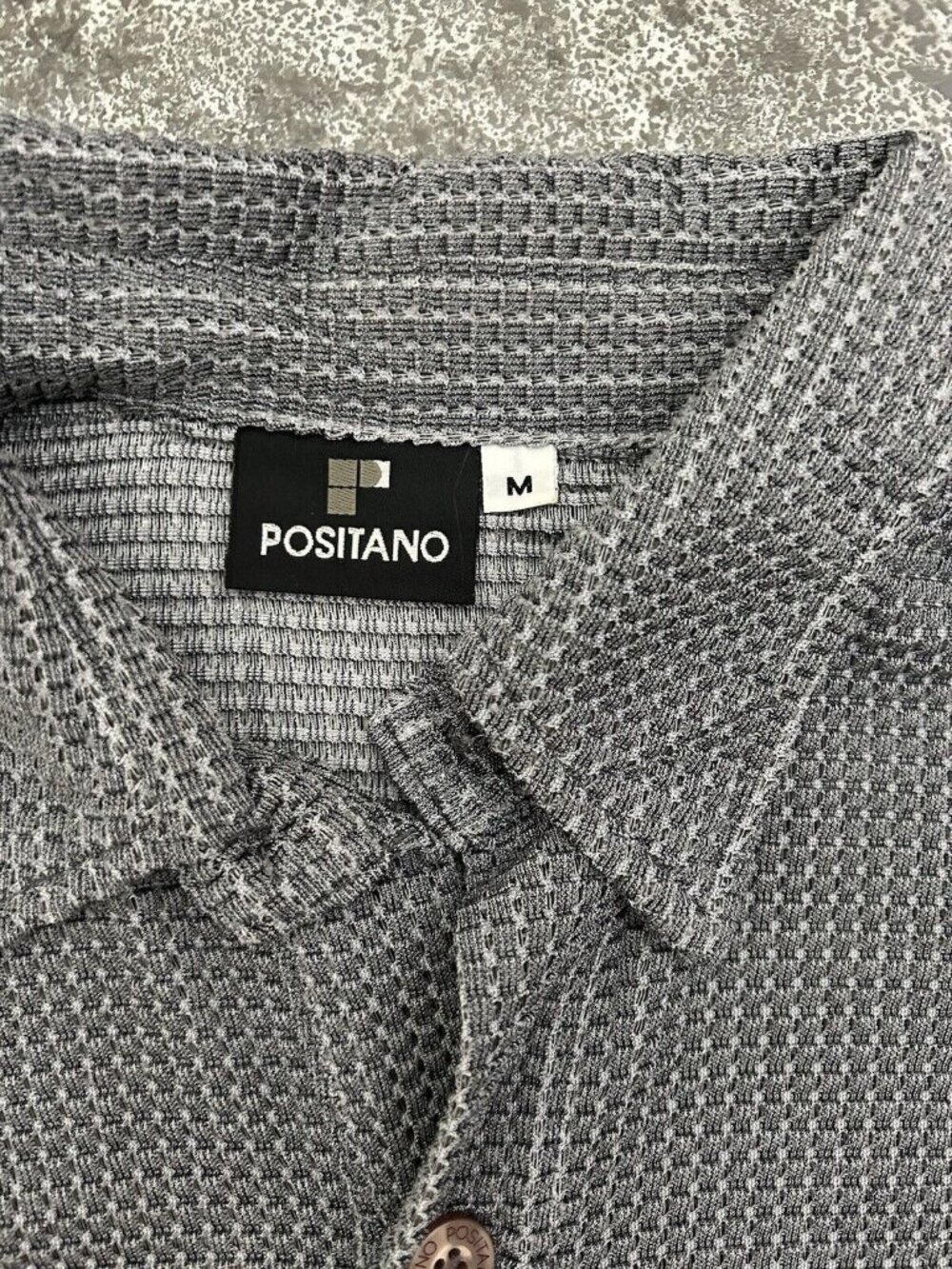 Vintage Positano Mens Disco Party Shirt Mesh Textured Size M Grey Open Collar - Picture 6 of 14